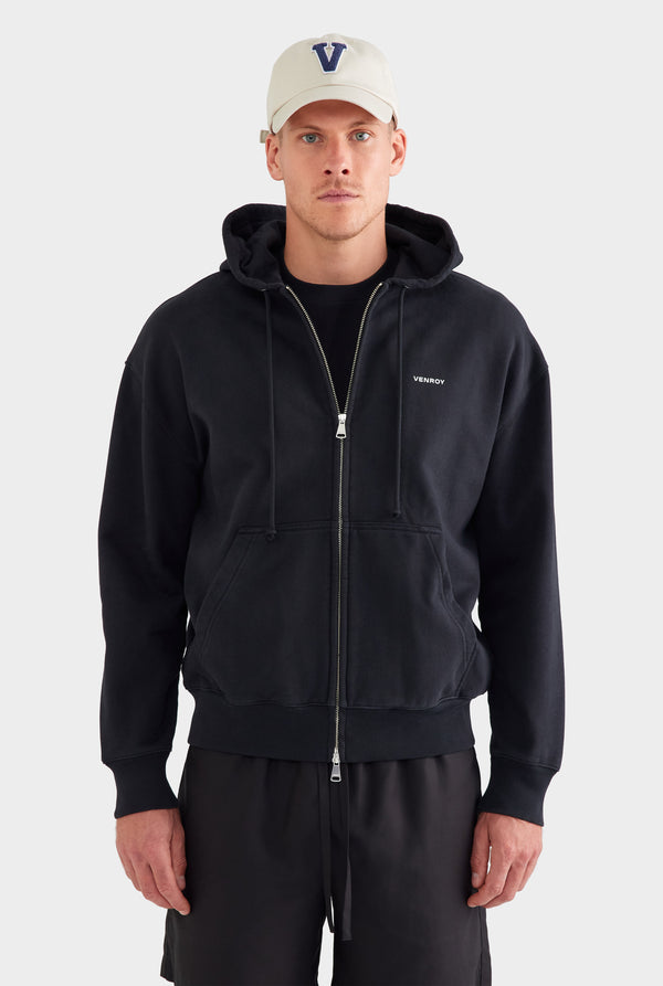 Fleece Track Zip Hoodie - Black