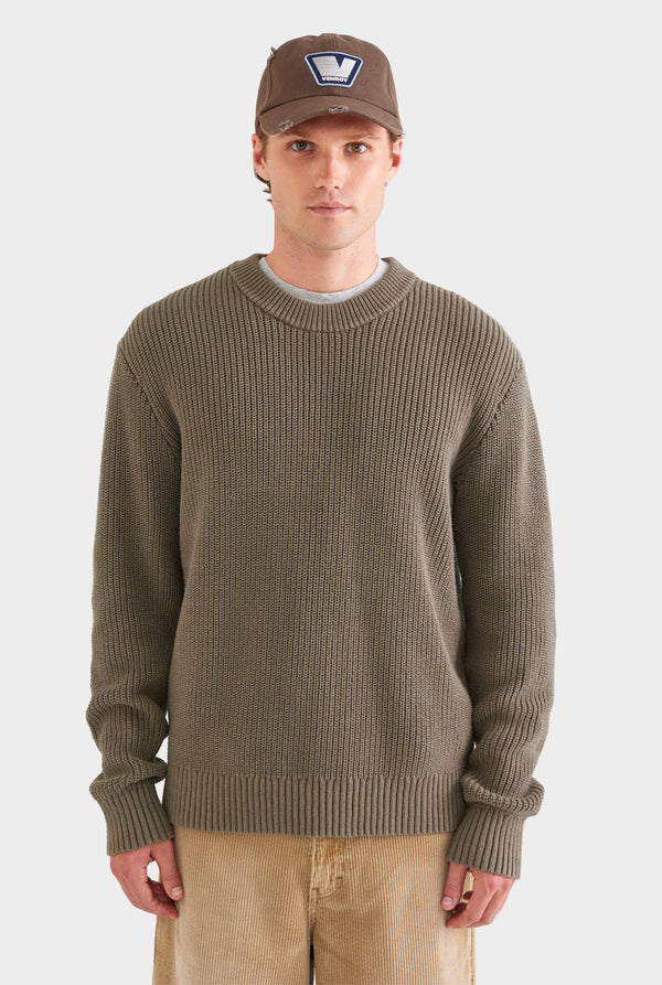 Relaxed Cotton Knit Sweater - Smokey Olive