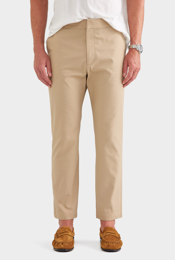 Classic Cotton Side Tab Trouser - Pale Khaki