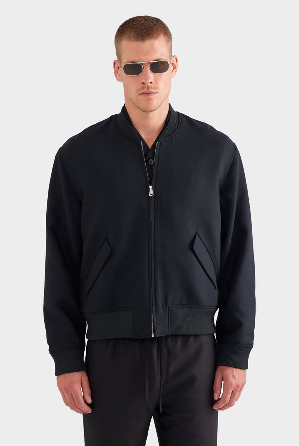 Relaxed Wool Bomber Jacket - Black