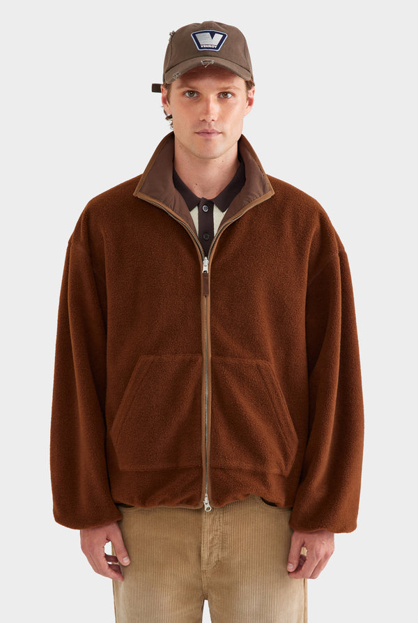 Reversible Fleece Zip Through Jacket - Brown