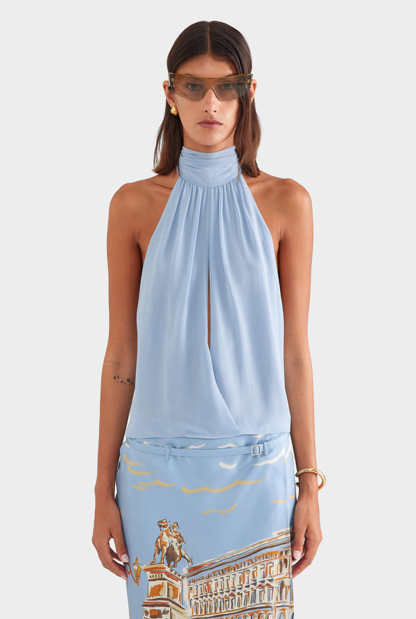 Silk Halter Top - Powder Blue