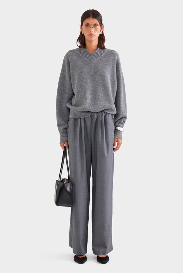 Relaxed Wool Wide Leg Trouser - Dark Grey Marl