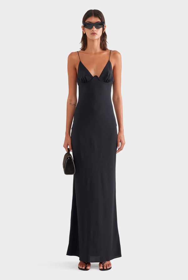Silk Underwire Slip Dress - Black