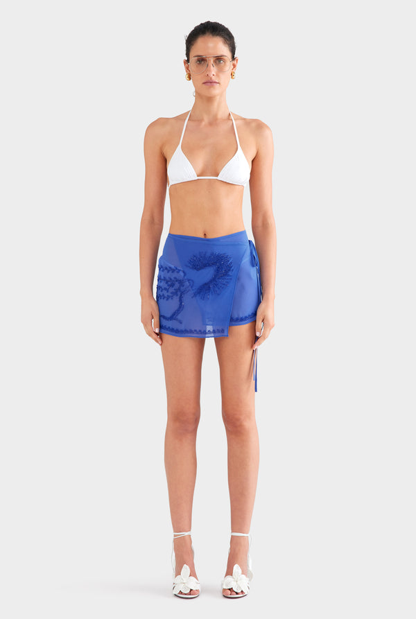 Beaded Wrap Mini Skirt - Bright Blue/Beading