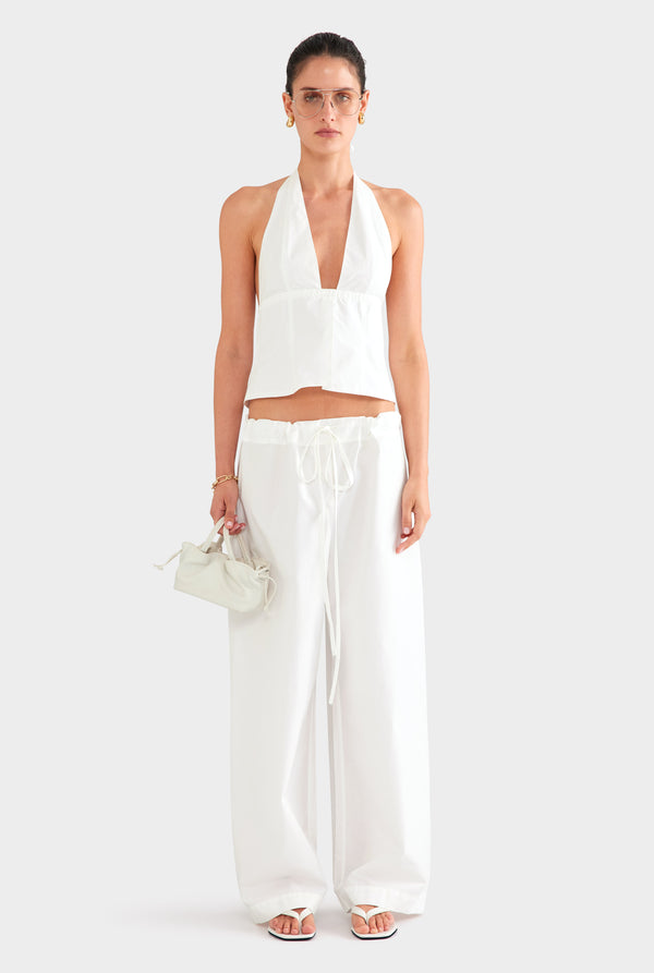 Cotton Poplin Paperbag Pant - White