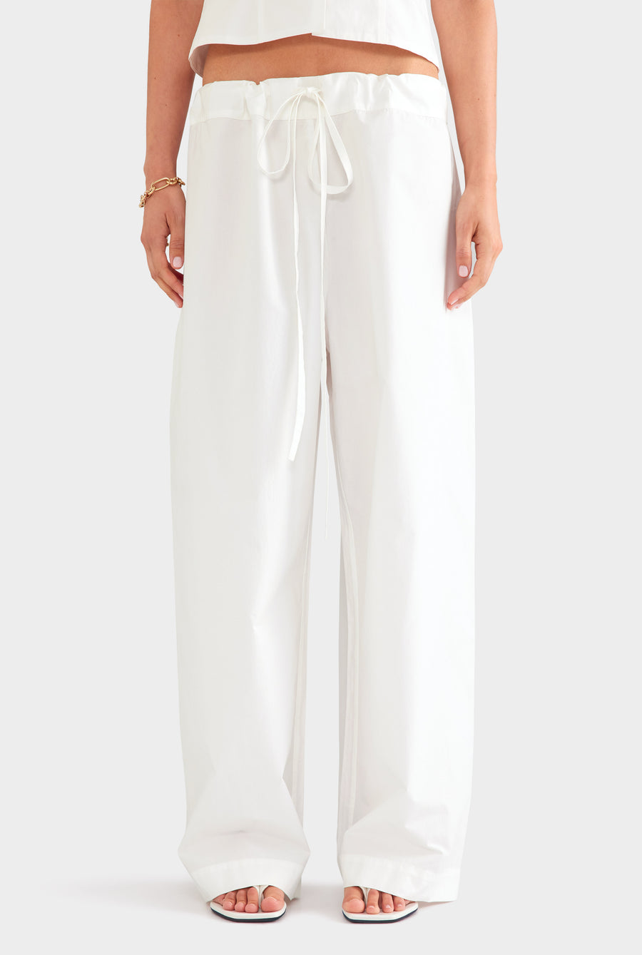 Cotton Poplin Paperbag Pant - White