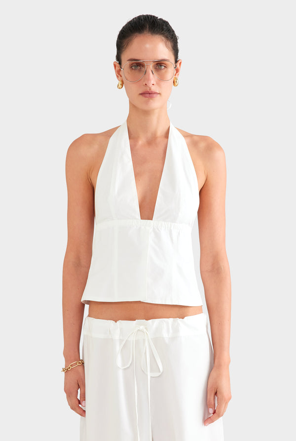 Panelled Cotton Halter Top - White