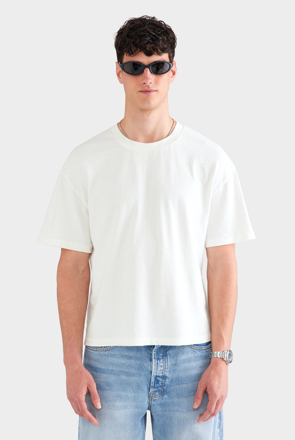 Distressed Cotton Linen T Shirt - Off White