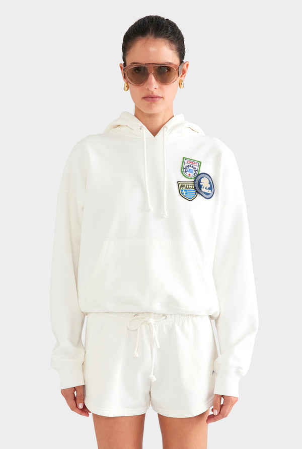 Fleece Track Hoodie - Off White/Travel Patch