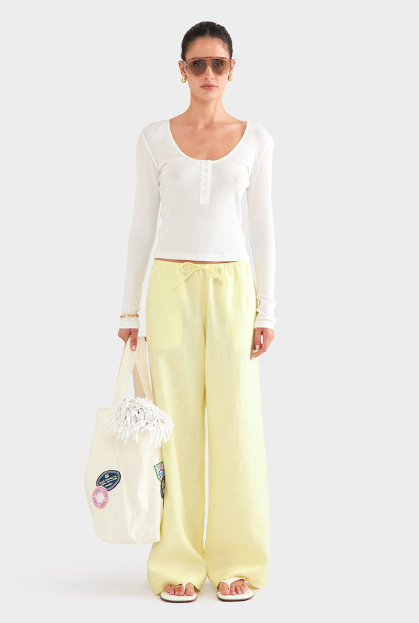 Wide Leg Linen Pant - Pale Yellow