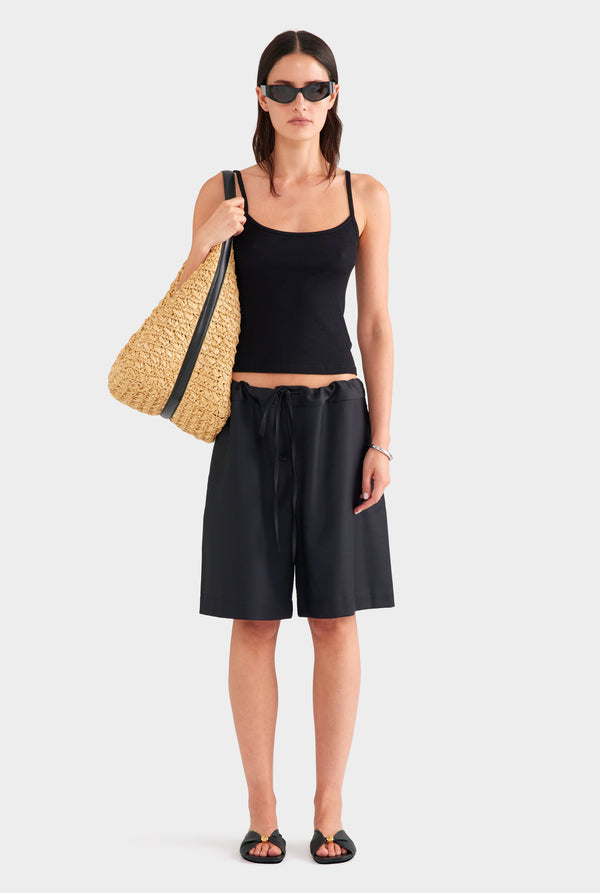Drawstring Wool Bermuda Short - Black