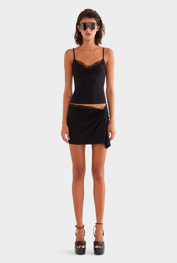 Jersey Lace Twist Mini Skirt - Black