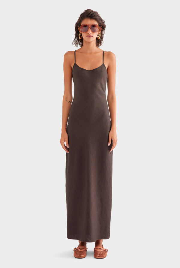 Linen Slip Dress - Dark Chocolate