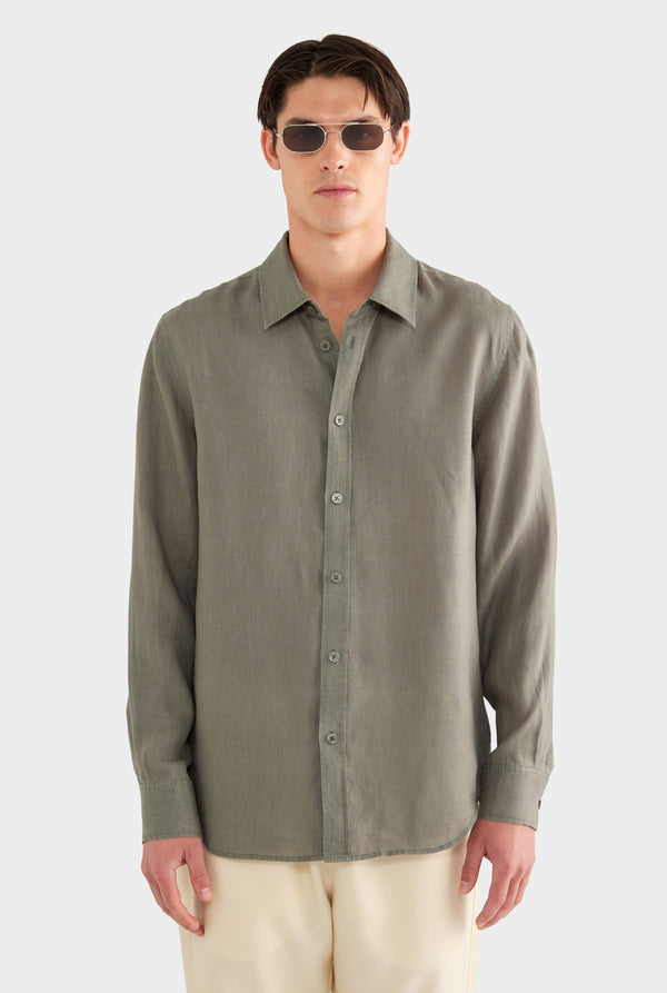 Classic Linen Shirt - Slate Olive - 100% Linen / Slate Olive / XS