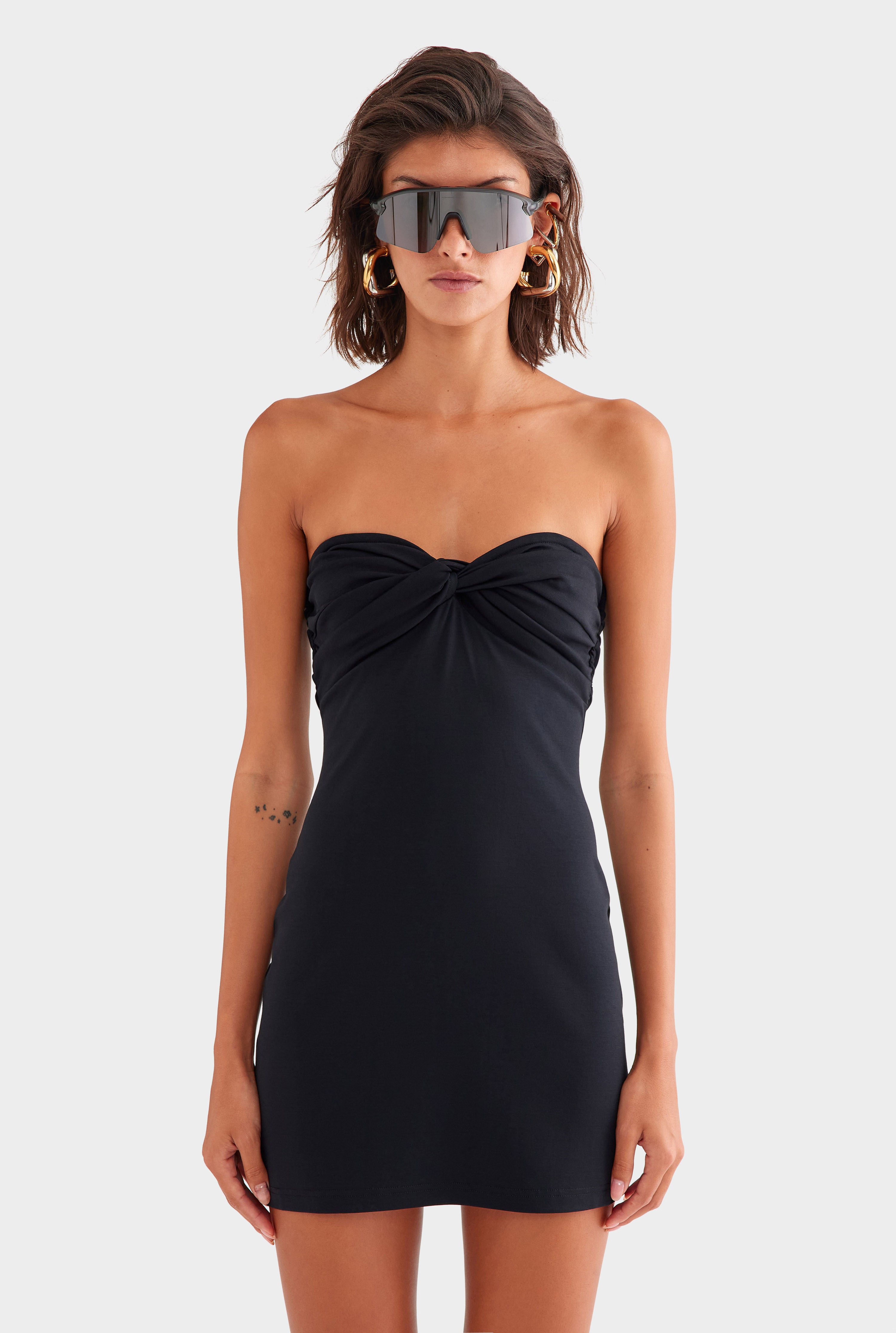Strapless Knotted Mini Dress in Black | Venroy  VENROY