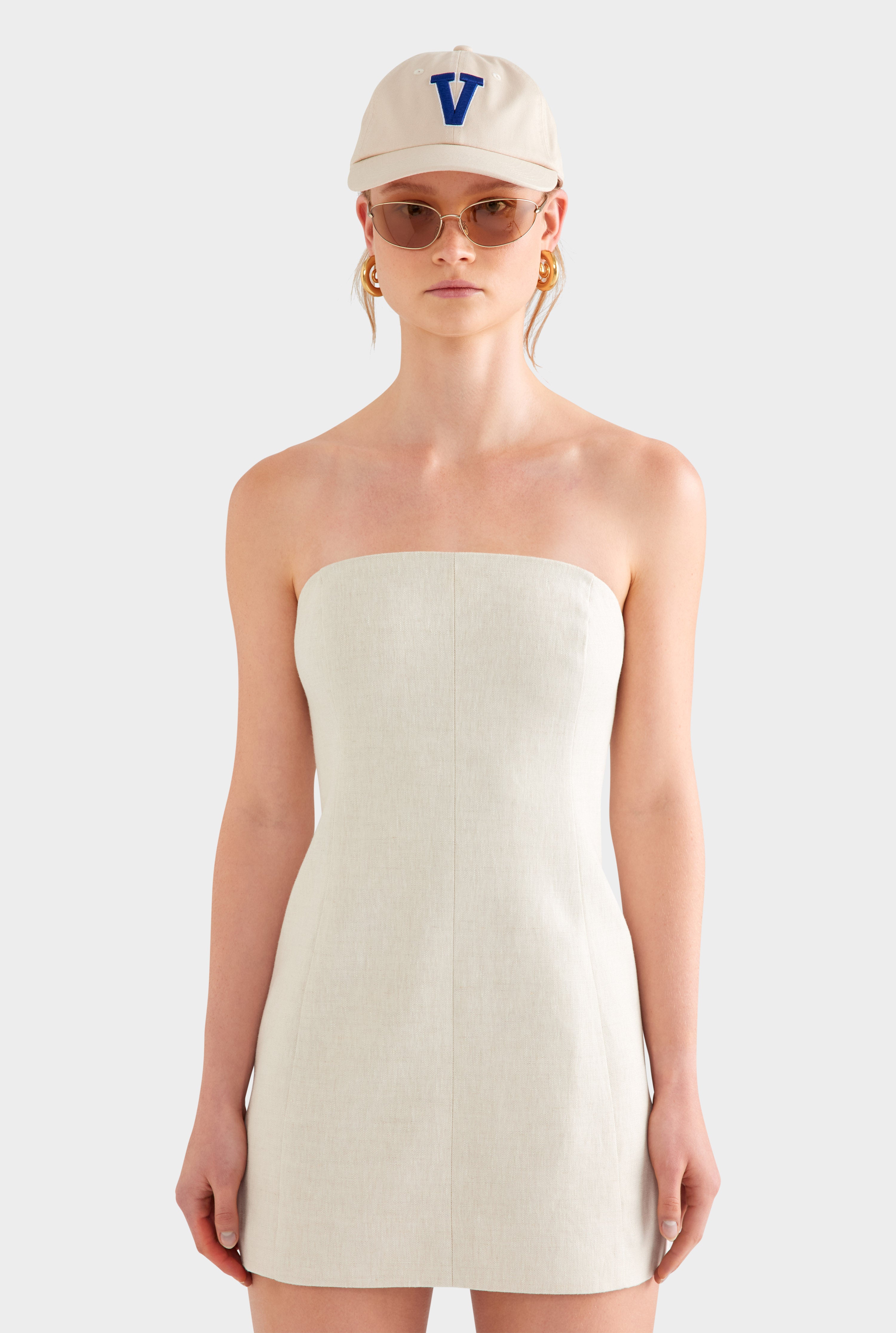 Womens Strapless Linen Mini Dress Sand | Venroy VENROY Womens Strapless Linen Mini Dress Sand | Venroy VENROY