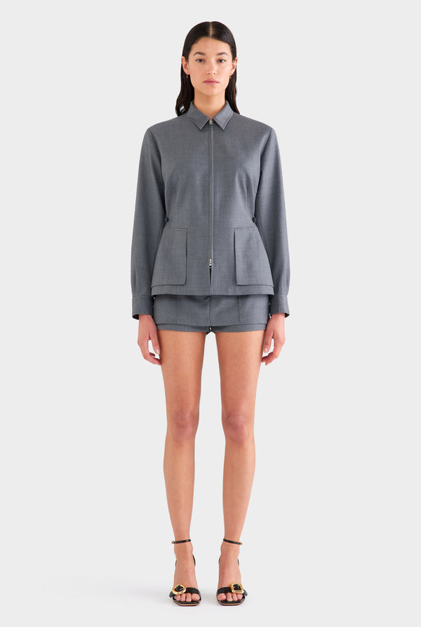 Tailored Wool Zip Suit Jacket - Dark Grey Marl