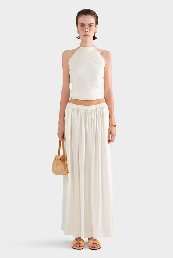 Silk Linen Maxi Skirt - Off White