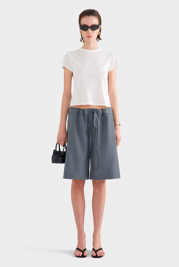 Drawstring Wool Bermuda Short - Dark Grey Marl