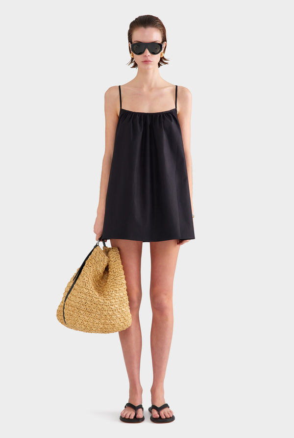 Cotton Poplin A-Line Mini Dress - Black