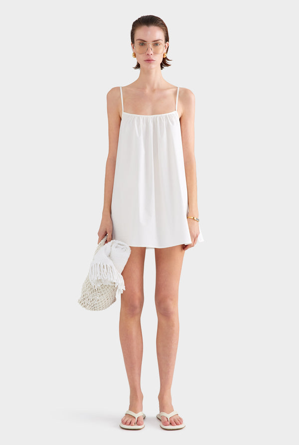 Cotton Poplin A-Line Mini Dress - White