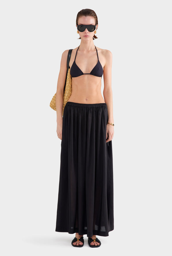 Silk Linen Maxi Skirt - Black