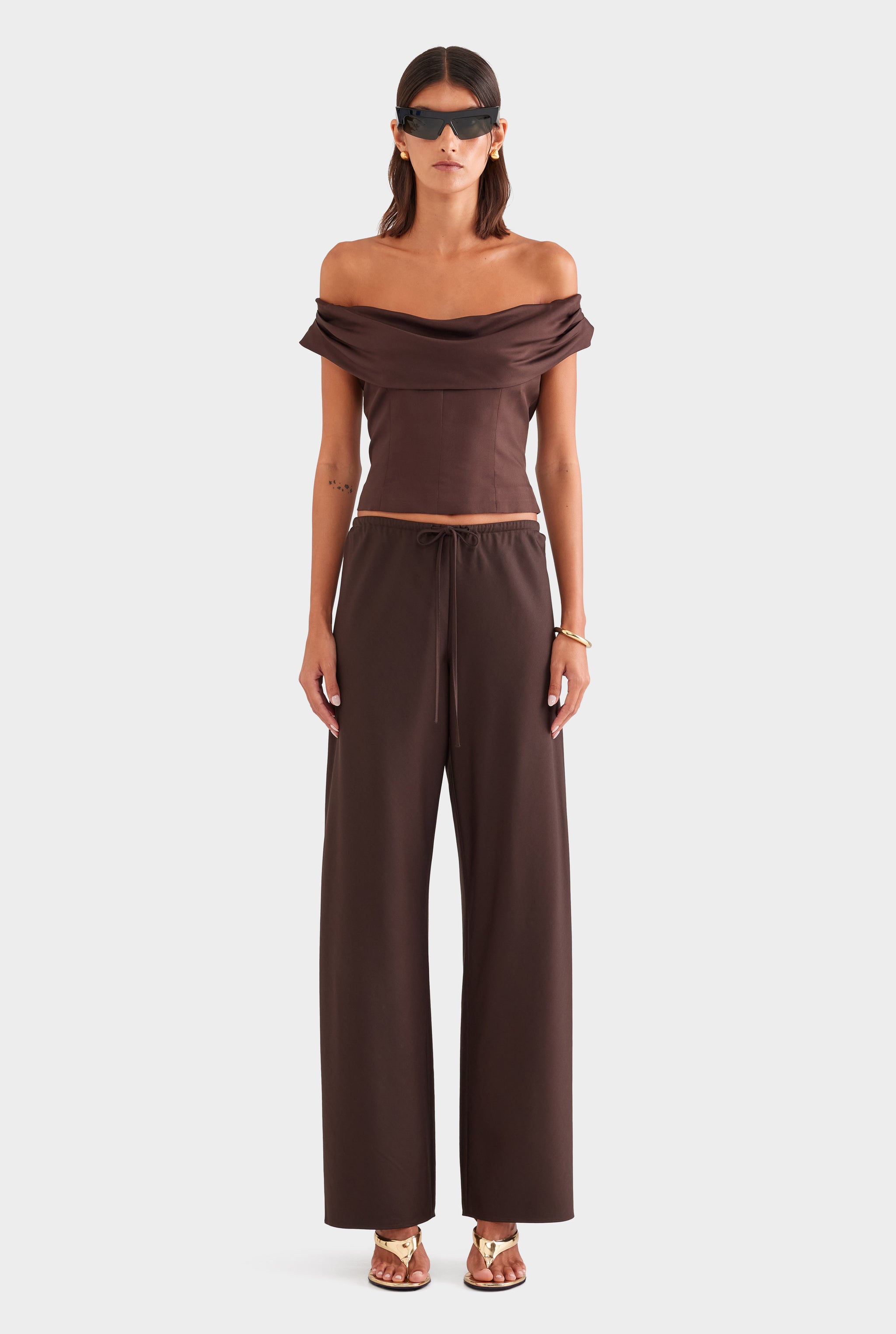 Silk Cowl Neck Bodice - Chocolate