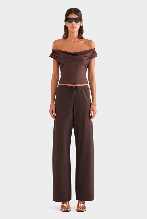Bias Wool Drawstring Pant - Chocolate