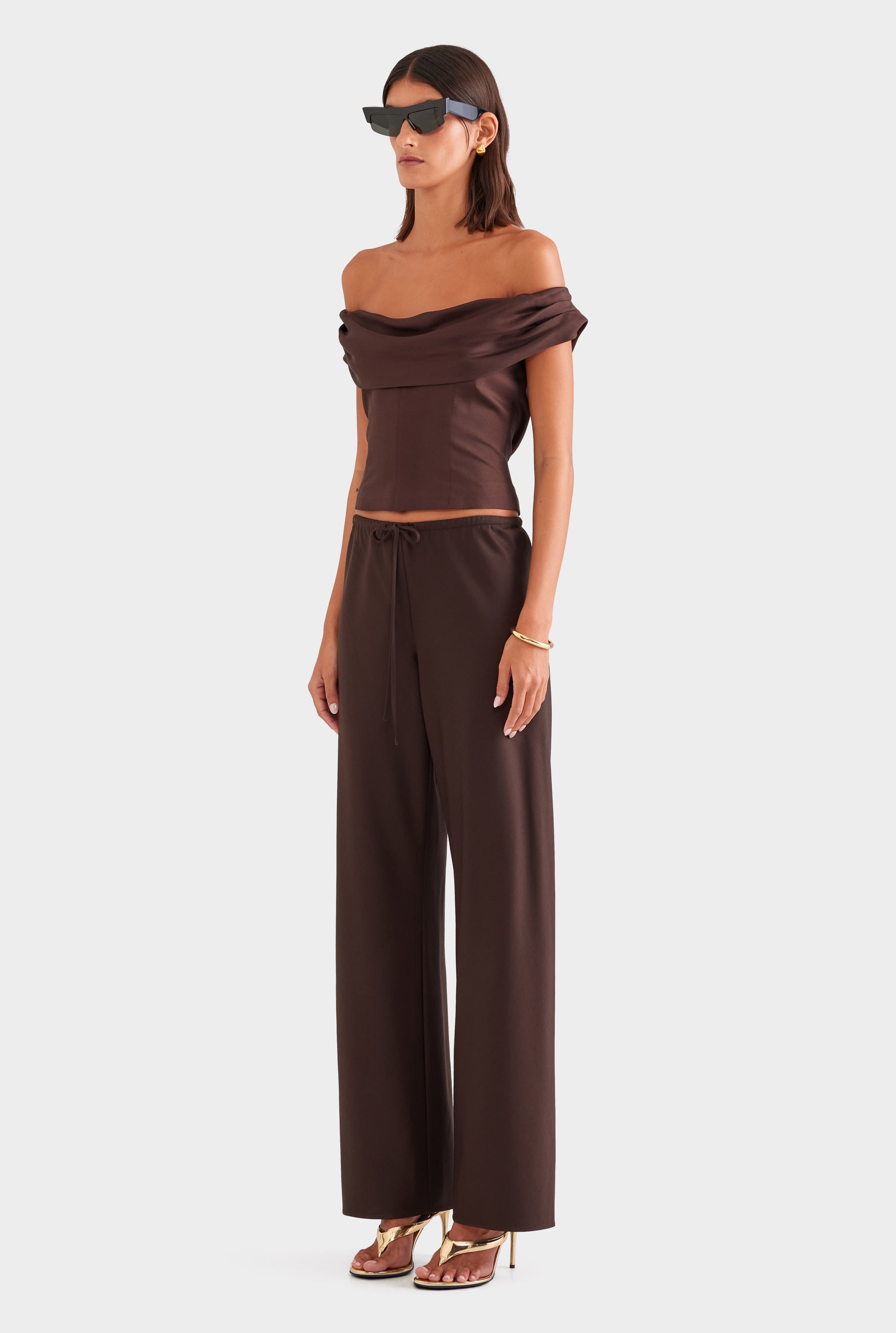 Silk Cowl Neck Bodice - Chocolate