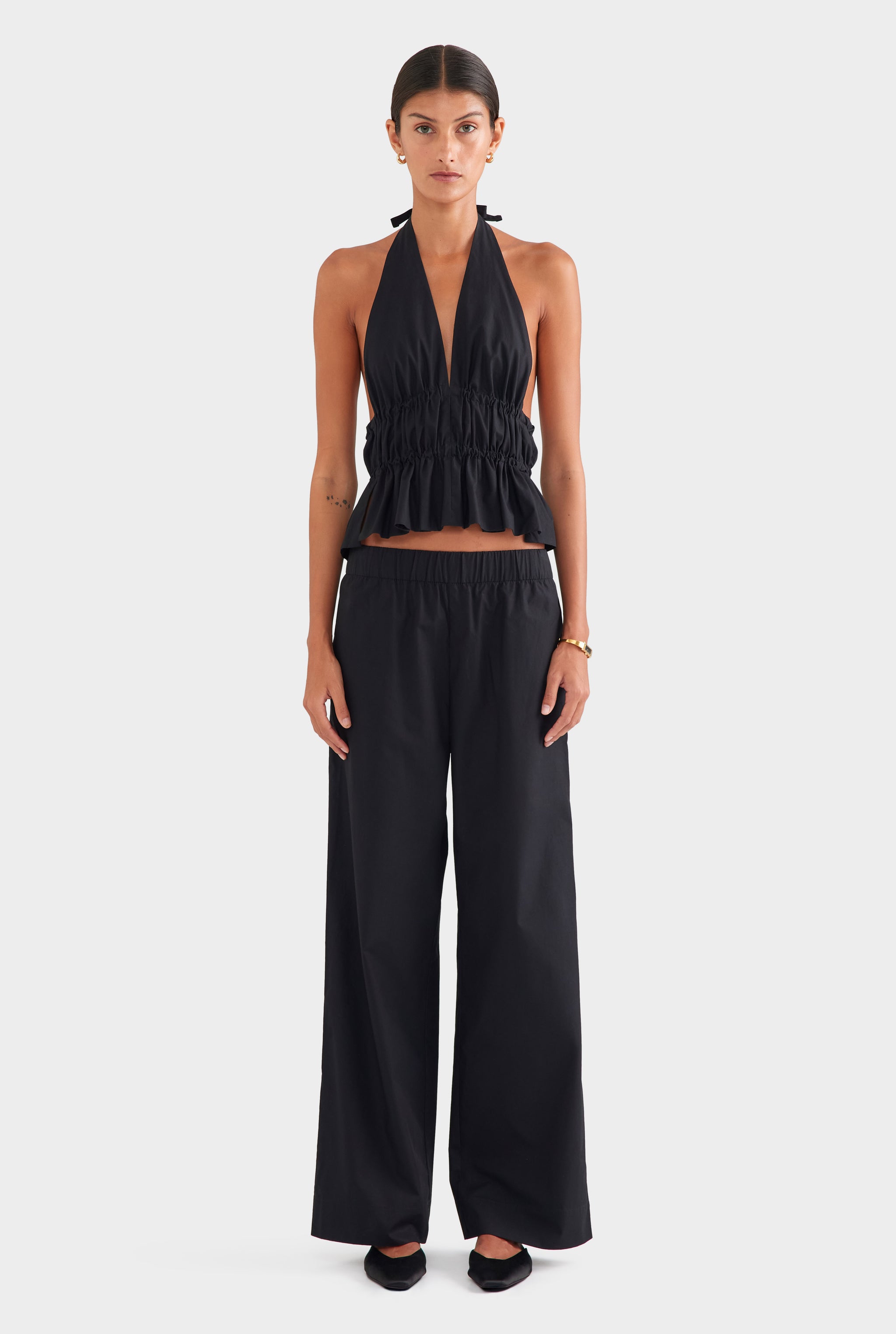 Cotton Poplin Halter Top - Black