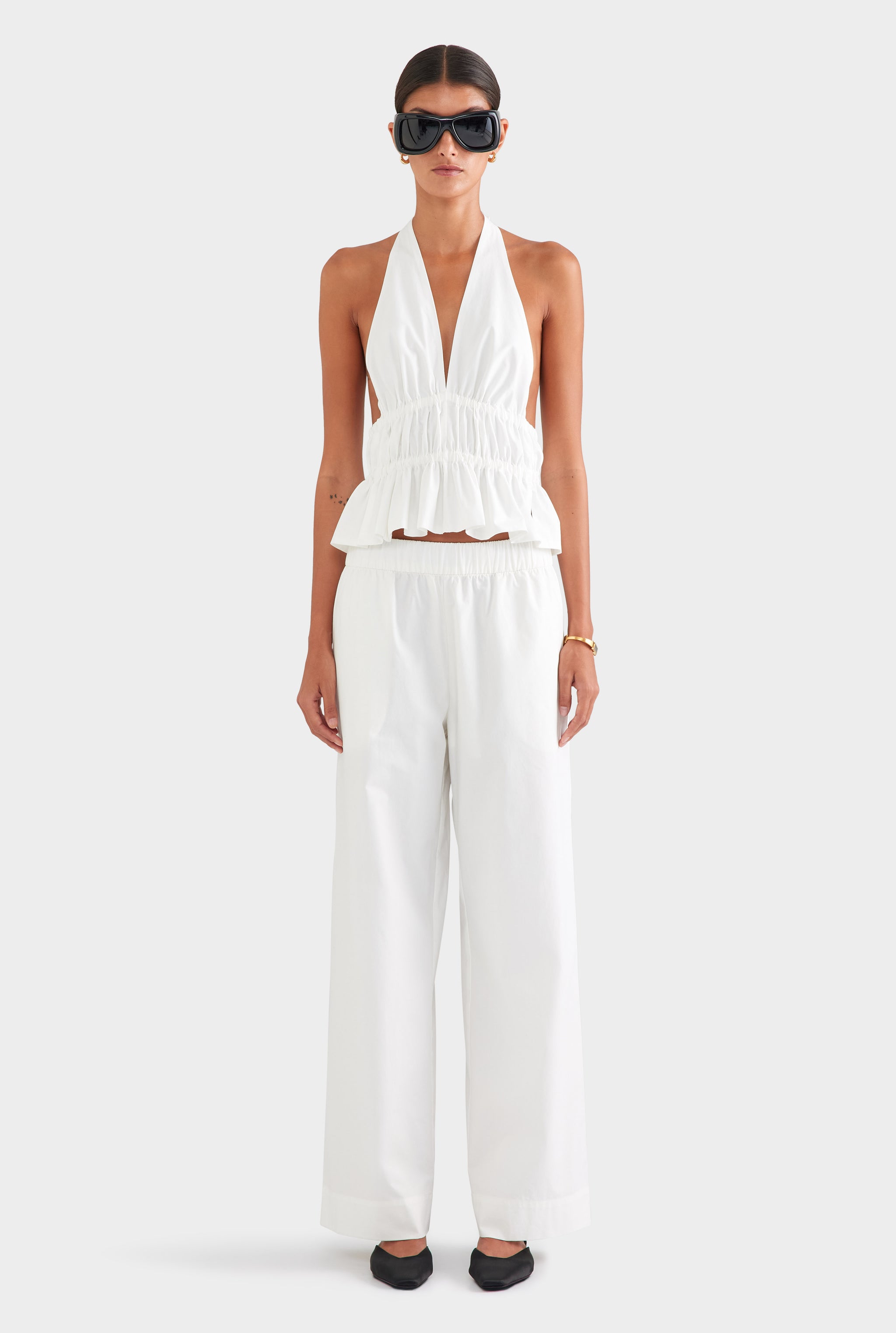 Cotton Poplin Halter Top - White