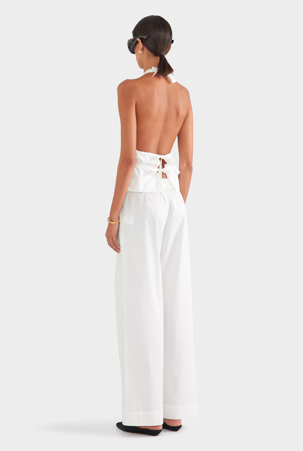 Cotton Poplin Halter Top - White