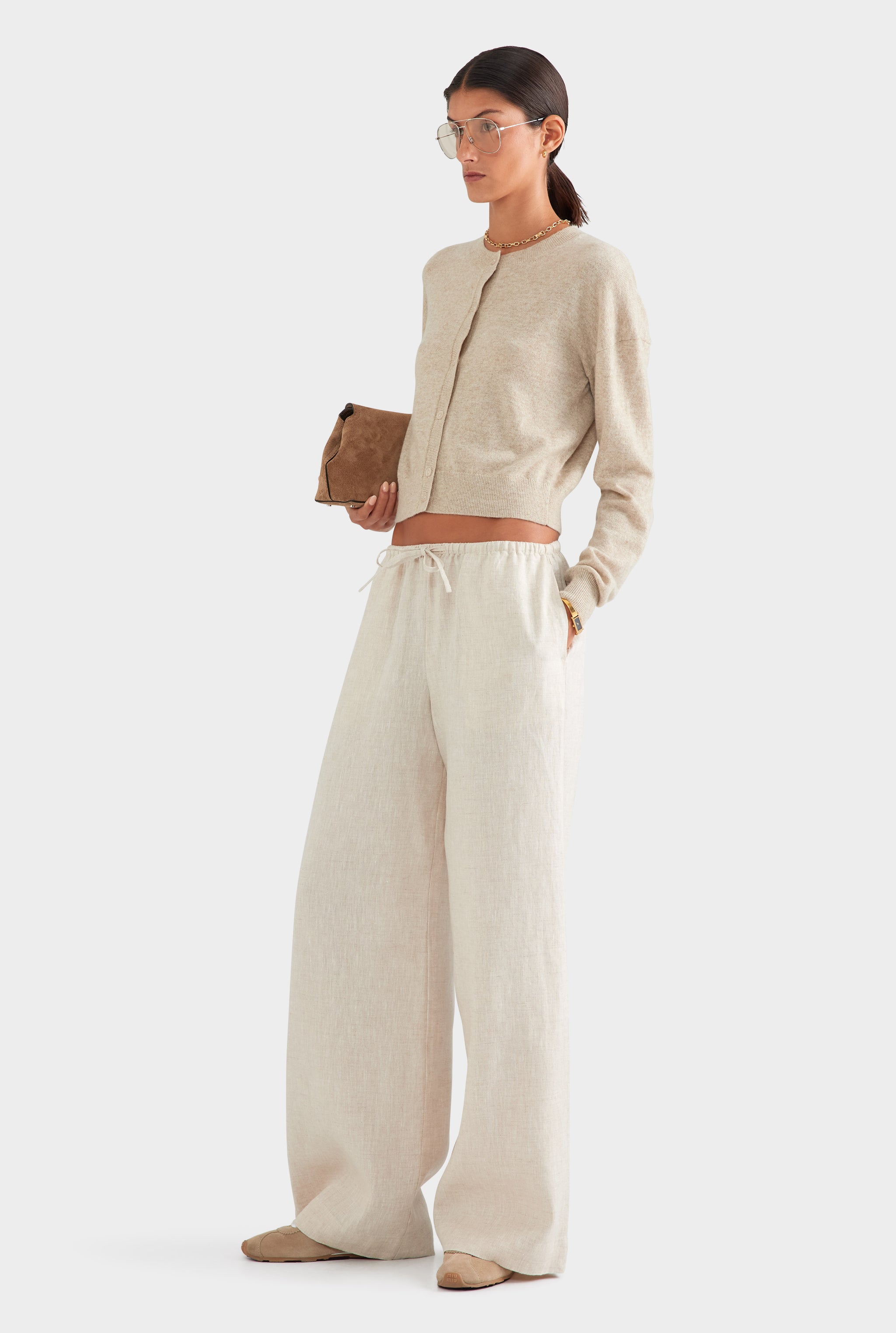 Wide Leg Linen Pant - Sand