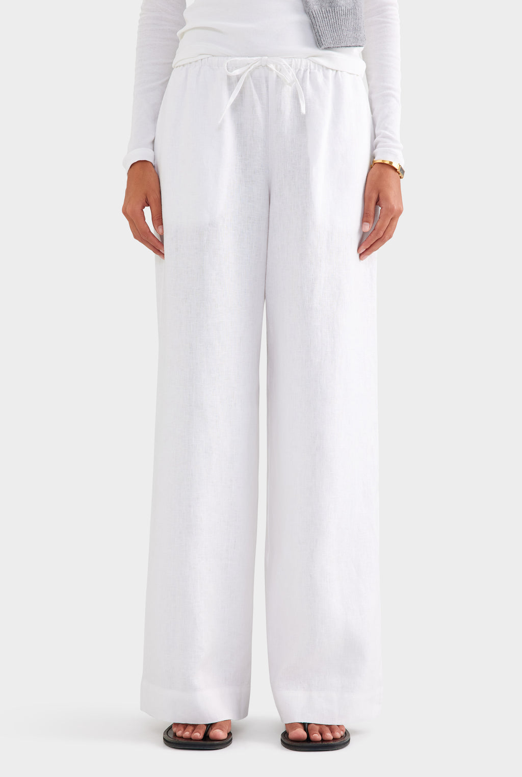 Wide Leg Linen Pant - White