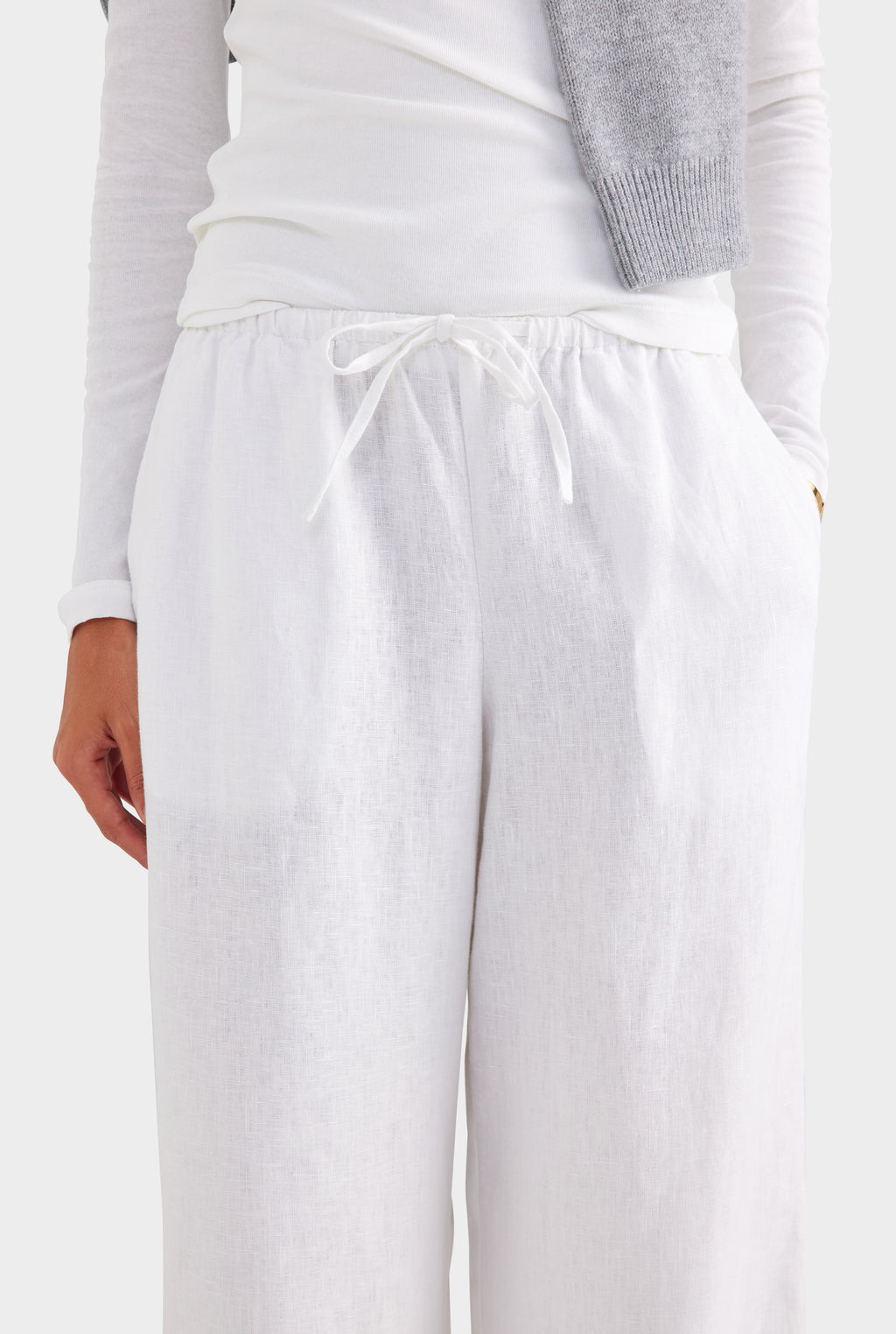 Wide Leg Linen Pant - White