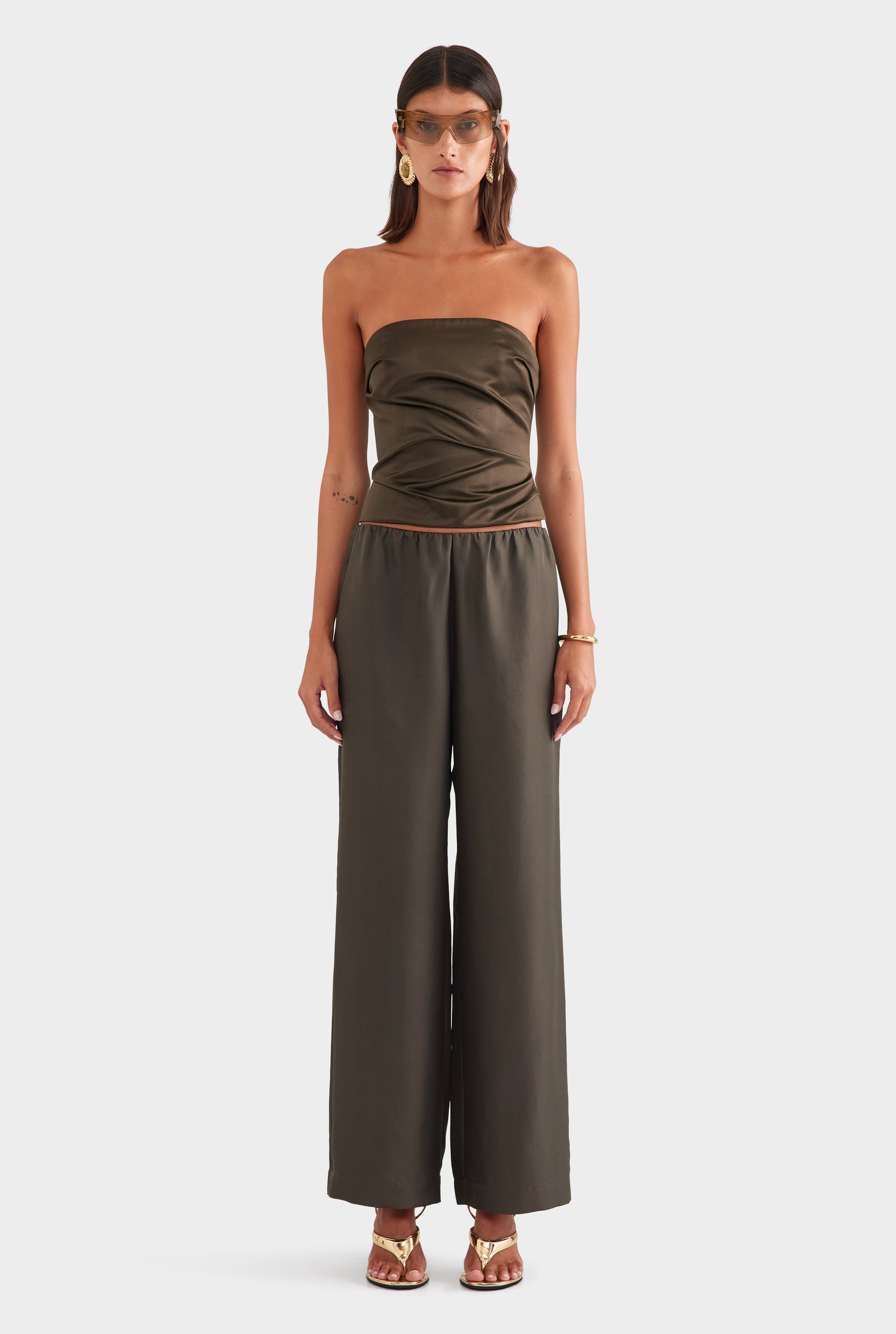 Silk Relaxed Pant - Dark Olive