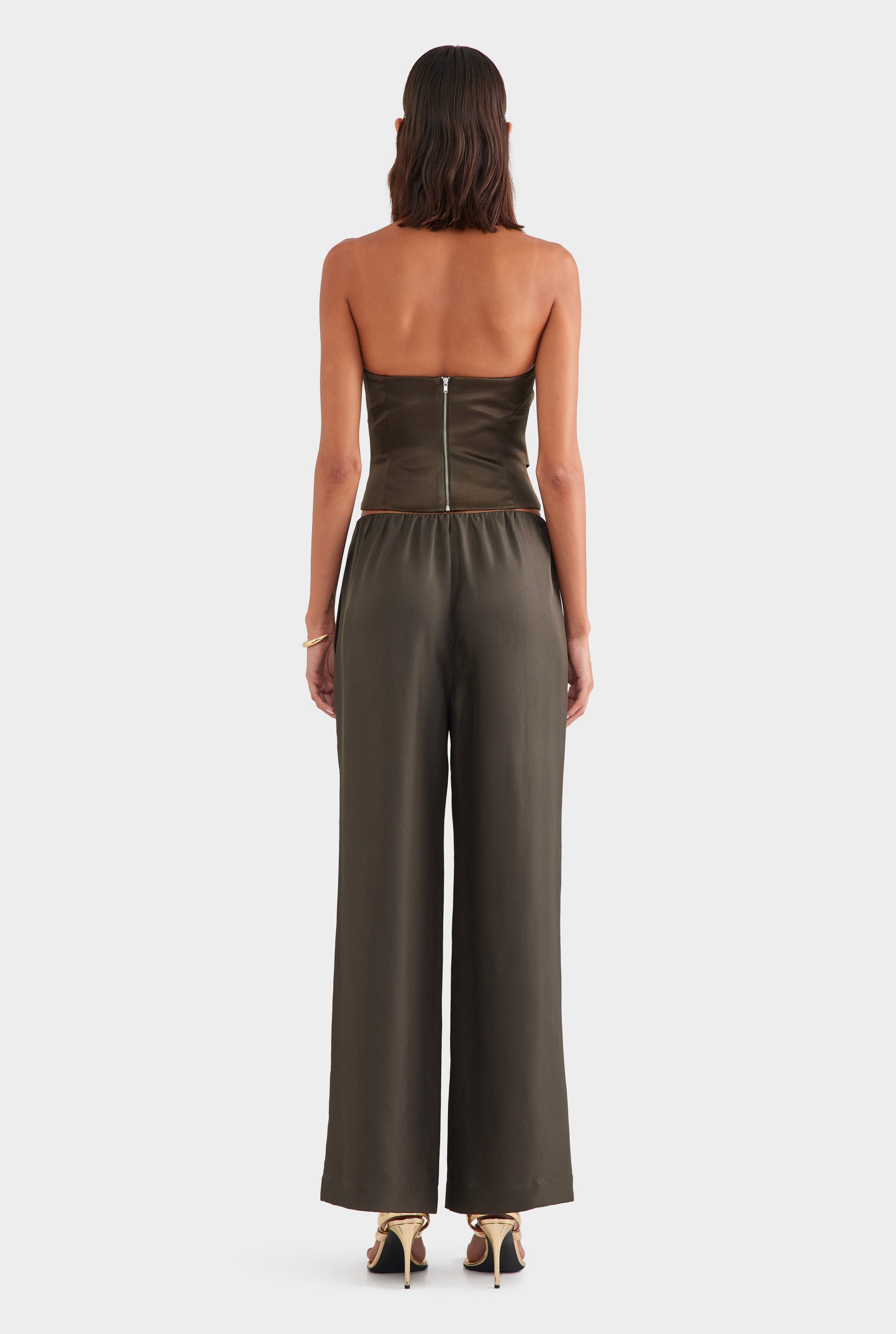Silk Relaxed Pant - Dark Olive