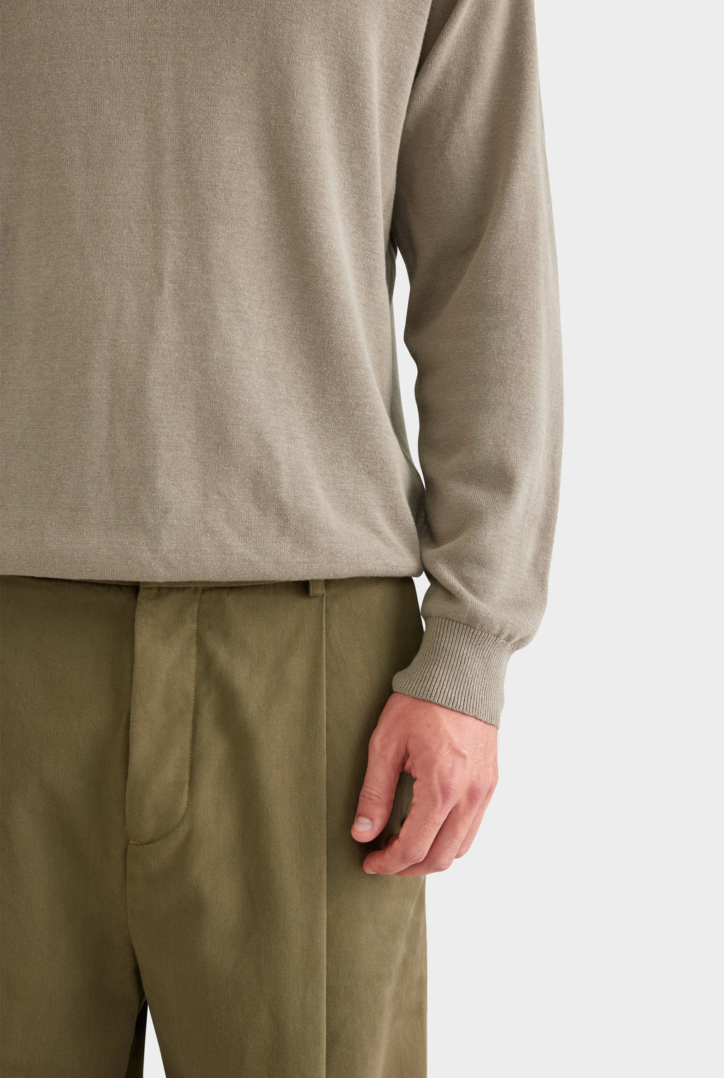 Long Sleeve Cotton Raglan Knit Polo - Smokey Olive