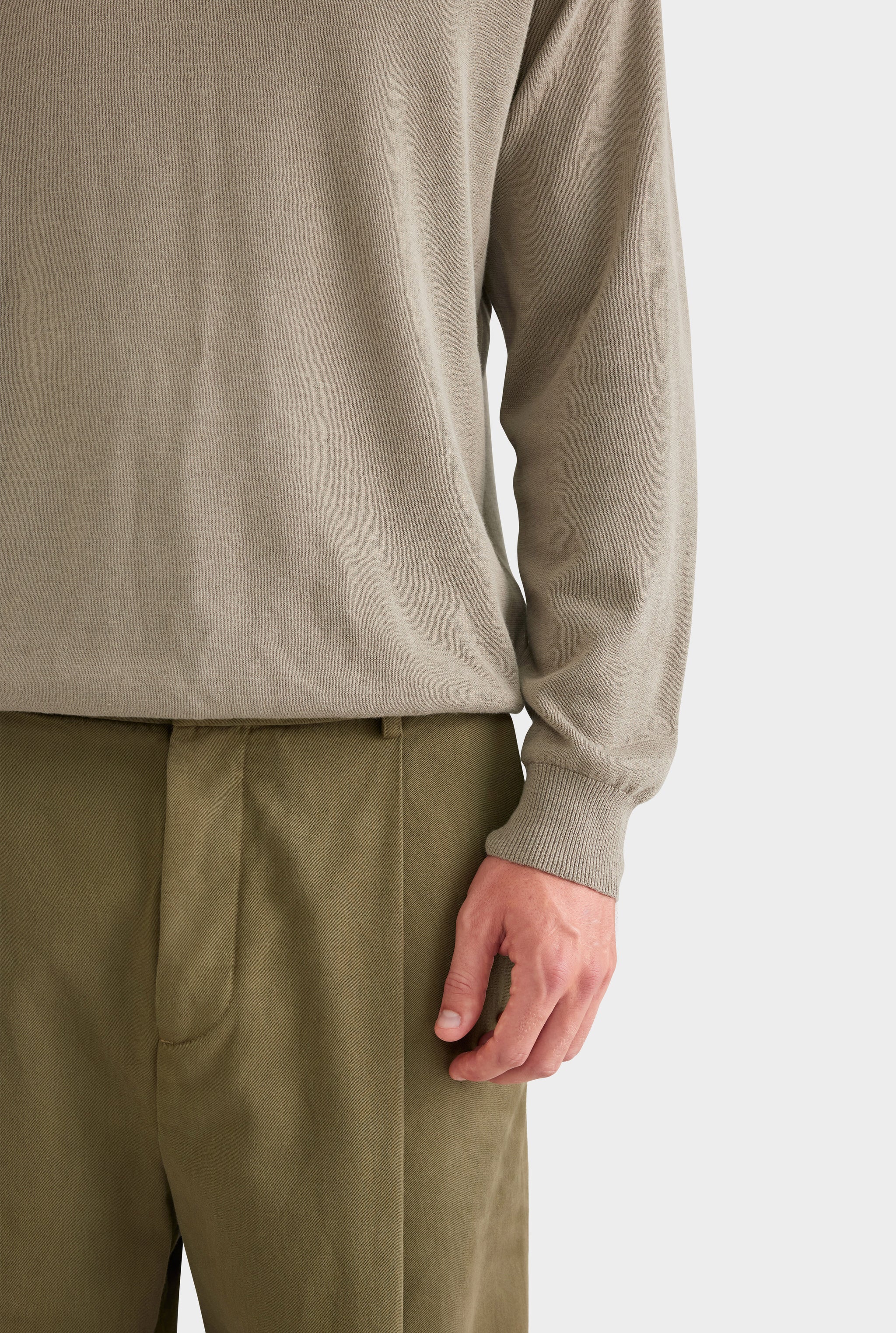 Long Sleeve Cotton Raglan Knit Polo - Smokey Olive