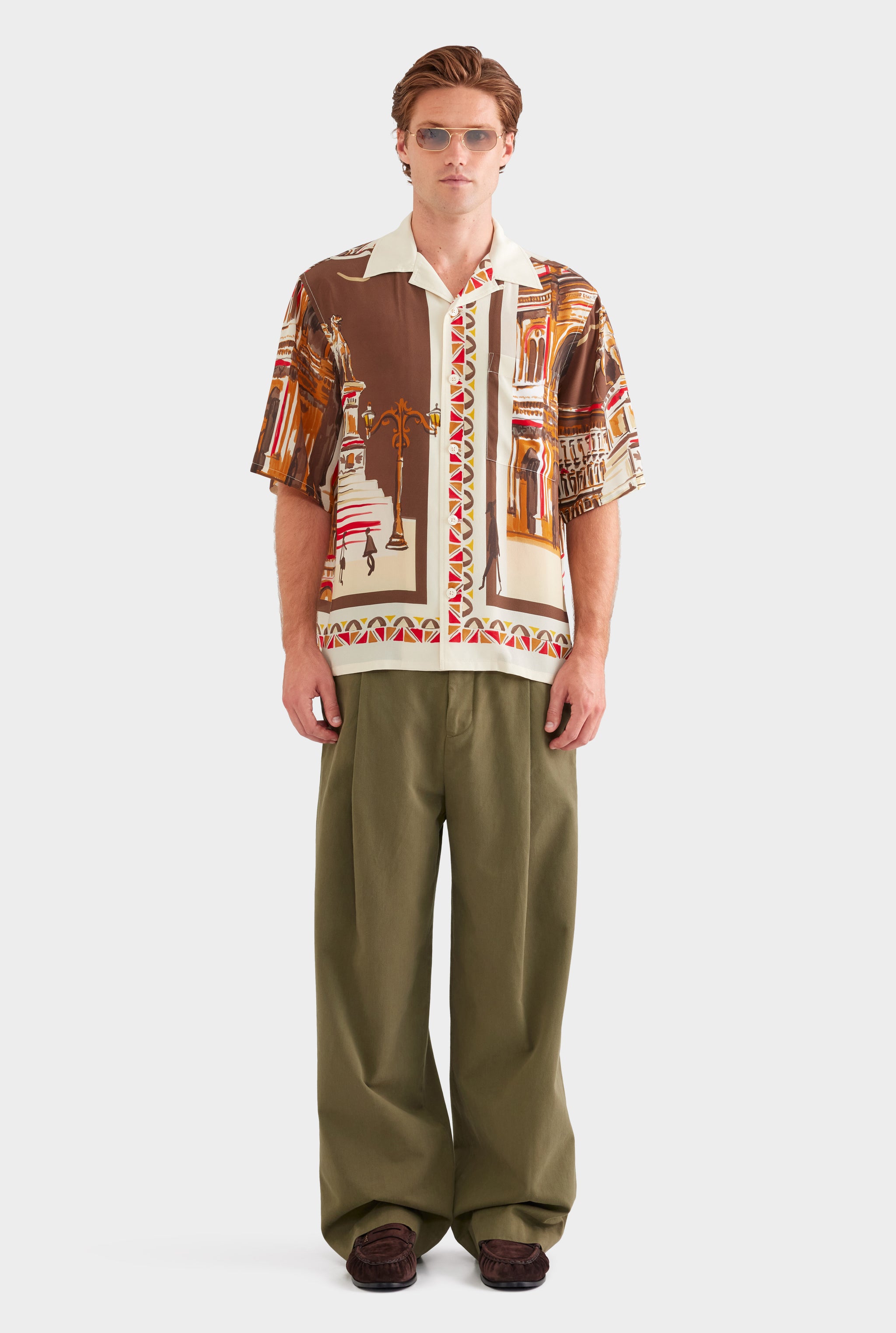 Oversized Silk Short Sleeve Shirt - Milano Galleria/Brown