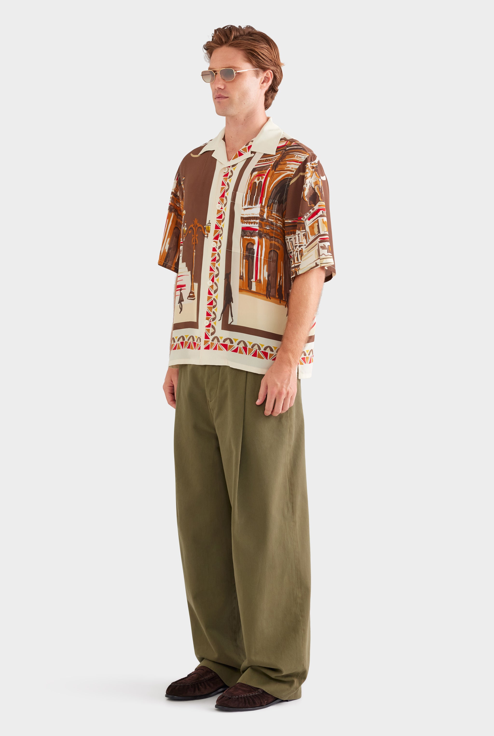 Oversized Silk Short Sleeve Shirt - Milano Galleria/Brown