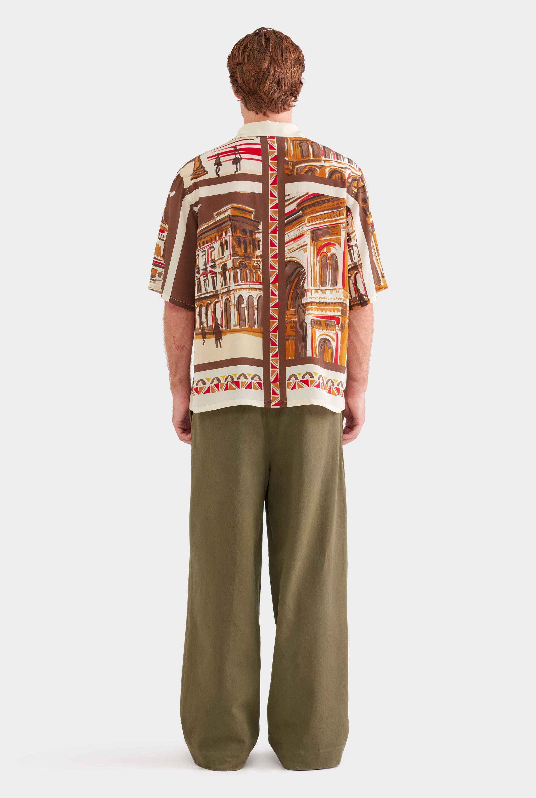 Oversized Silk Short Sleeve Shirt - Milano Galleria/Brown