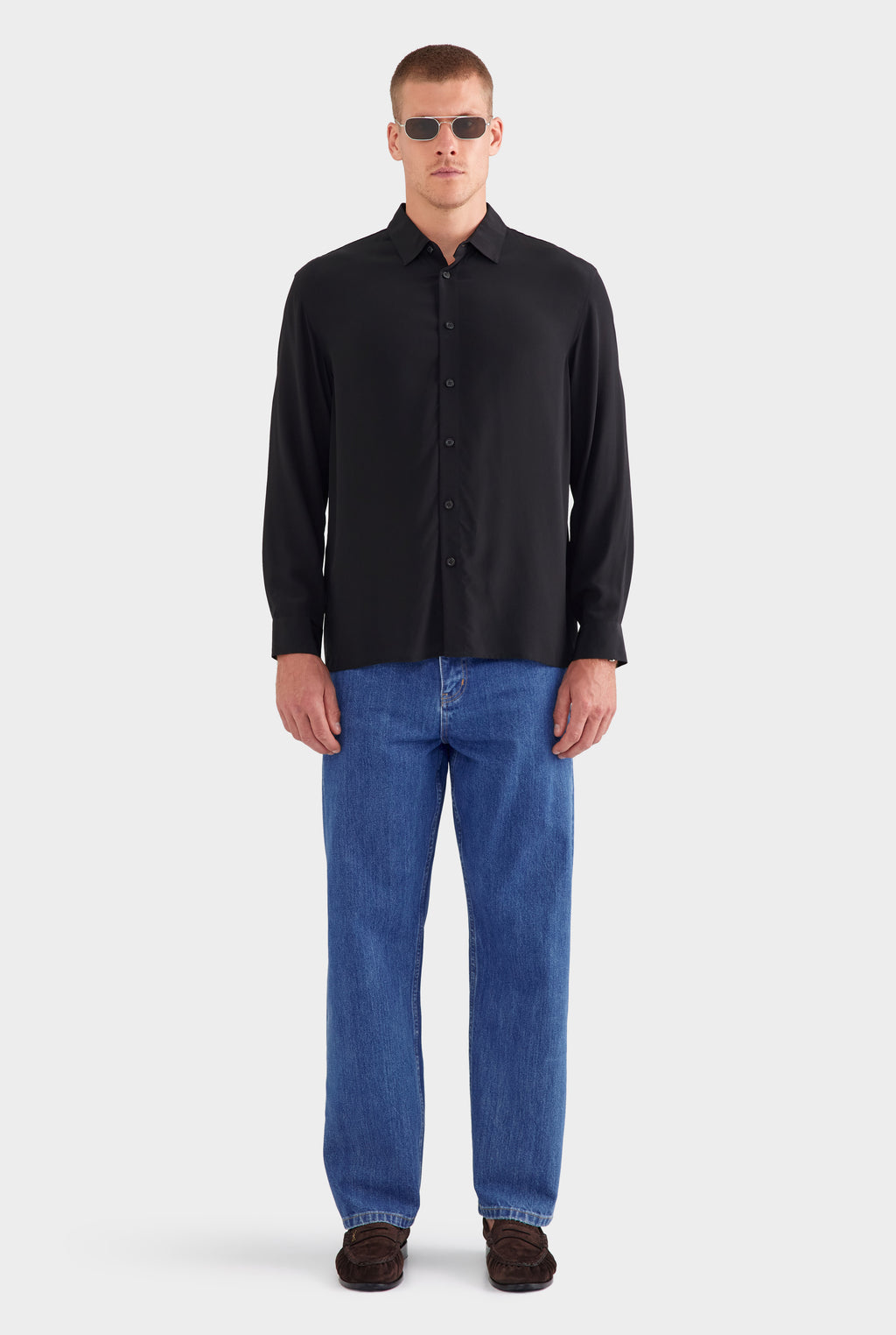 Relaxed Silk Long Sleeve Shirt - Black