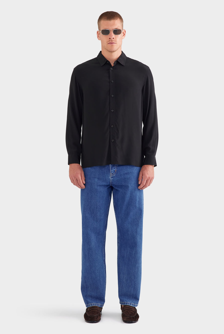 Relaxed Silk Long Sleeve Shirt - Black
