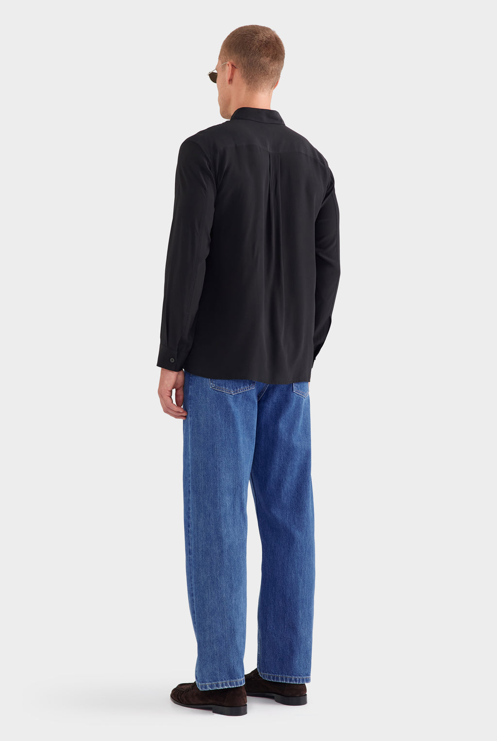 Relaxed Silk Long Sleeve Shirt - Black