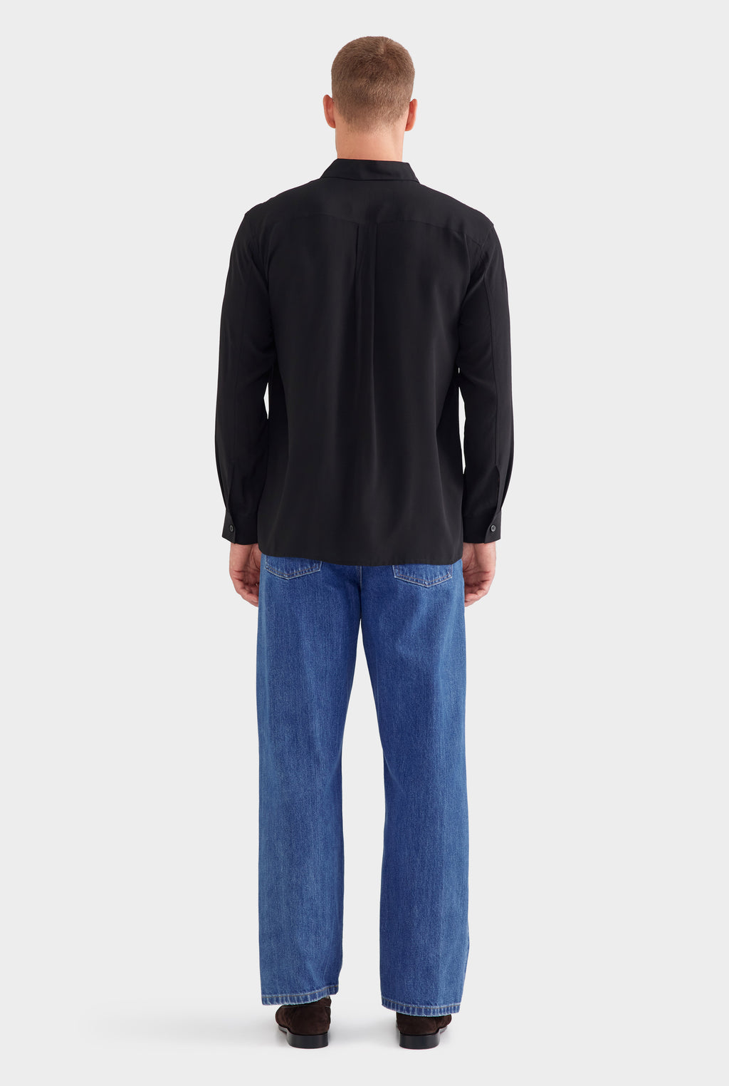 Relaxed Silk Long Sleeve Shirt - Black