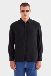 Relaxed Silk Long Sleeve Shirt - Black