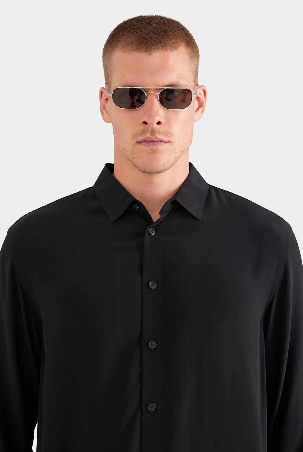 Relaxed Silk Long Sleeve Shirt - Black