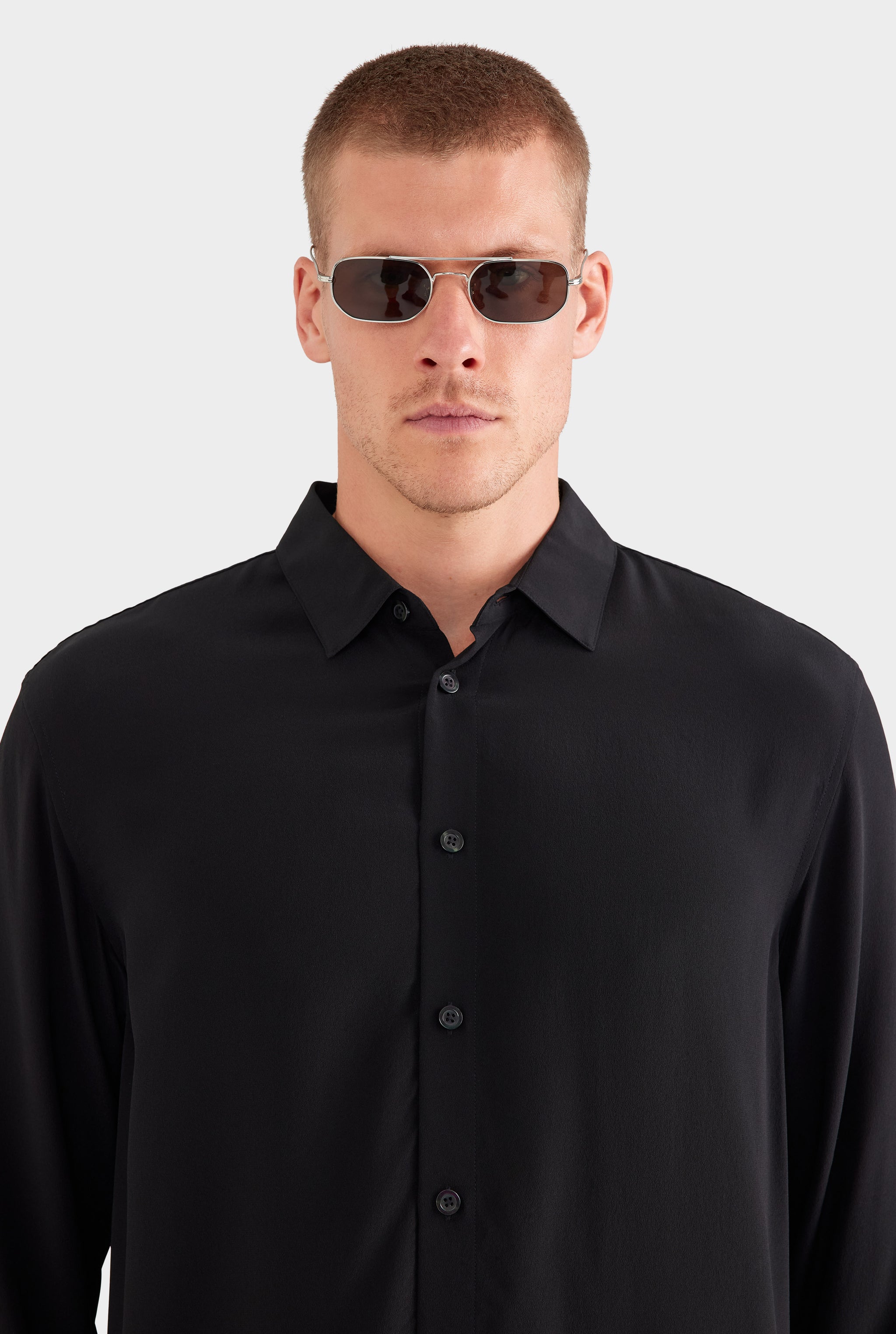 Relaxed Silk Long Sleeve Shirt - Black